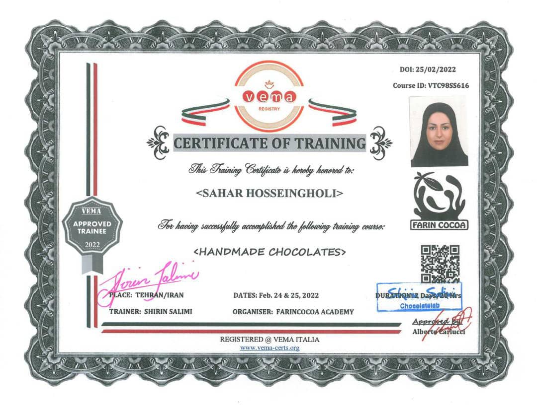 Handmade chocolates certificate 